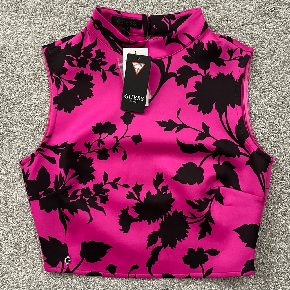 GUESS Pink and Black Floral Women's Top